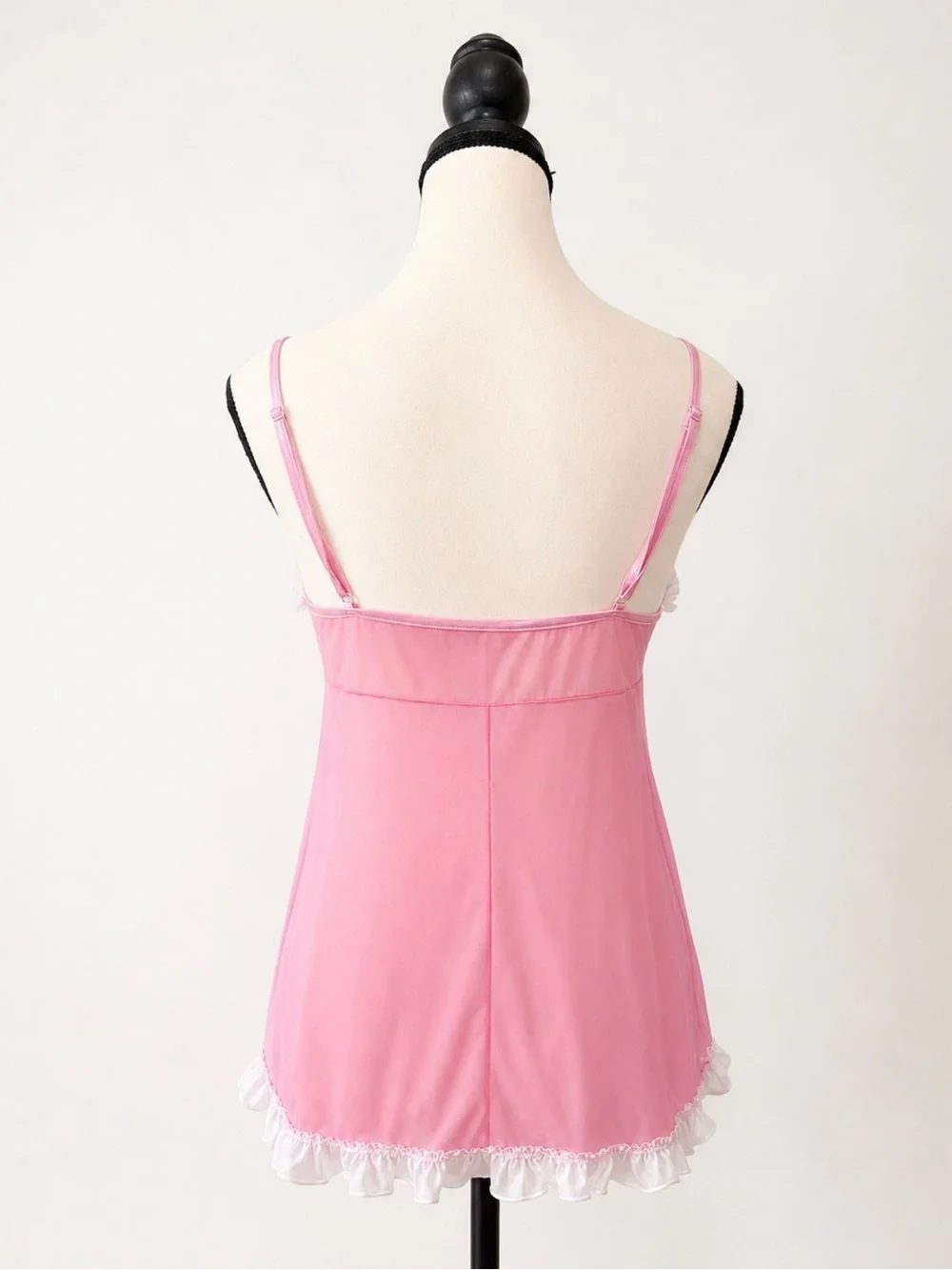La Vie en Rose Pink Sheer Mesh Ruffle Trim Babydoll Camisole Top Medium - Picture 2 of 5